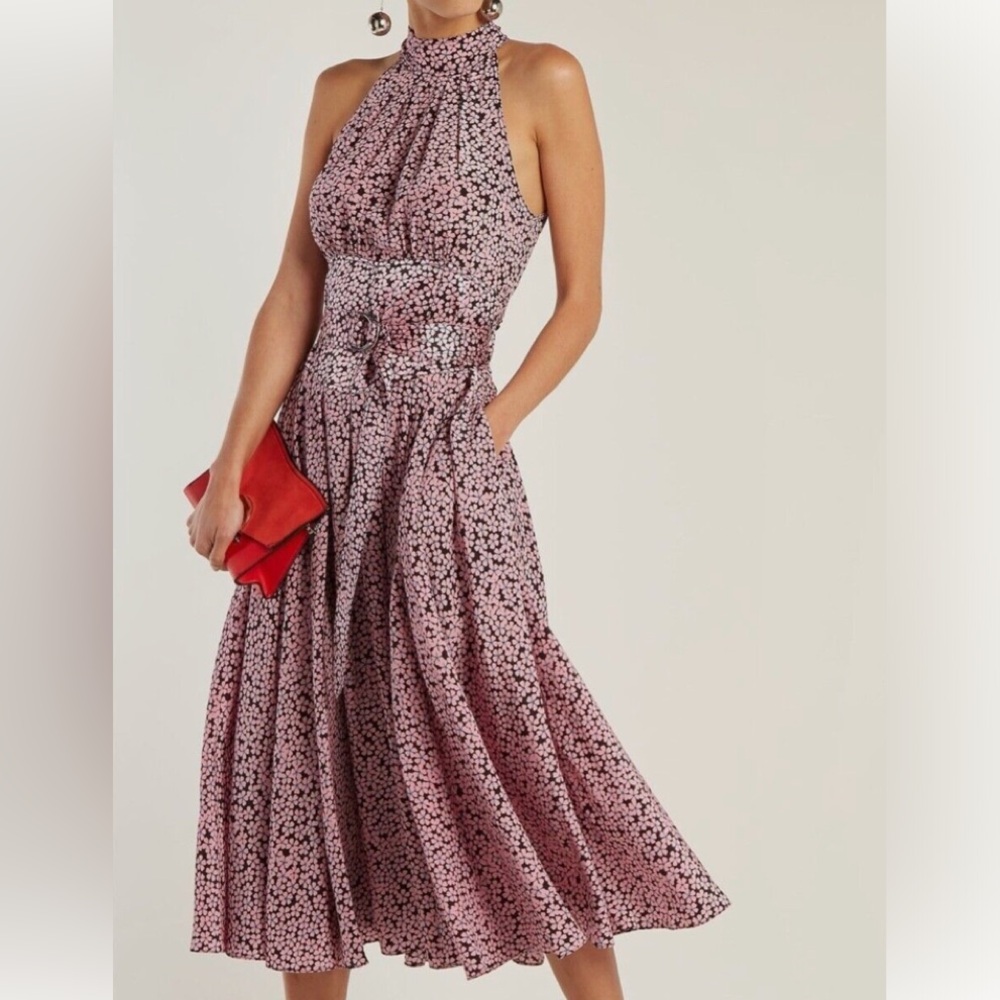 Diane Von Furstenberg Nicola Horizon Pink Halter Silk Midi Dress Size 6